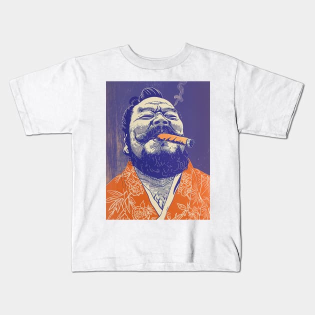 Puff Sumo: Smoking a Fat Robusto Cigar Kids T-Shirt by Puff Sumo